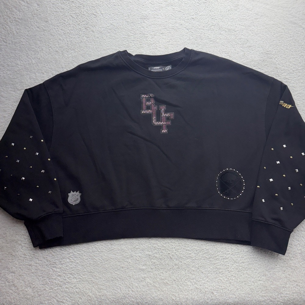 Pro Standard NHL Buffalo Sabres Studded Cropped Sweatshirt Black Womens XL